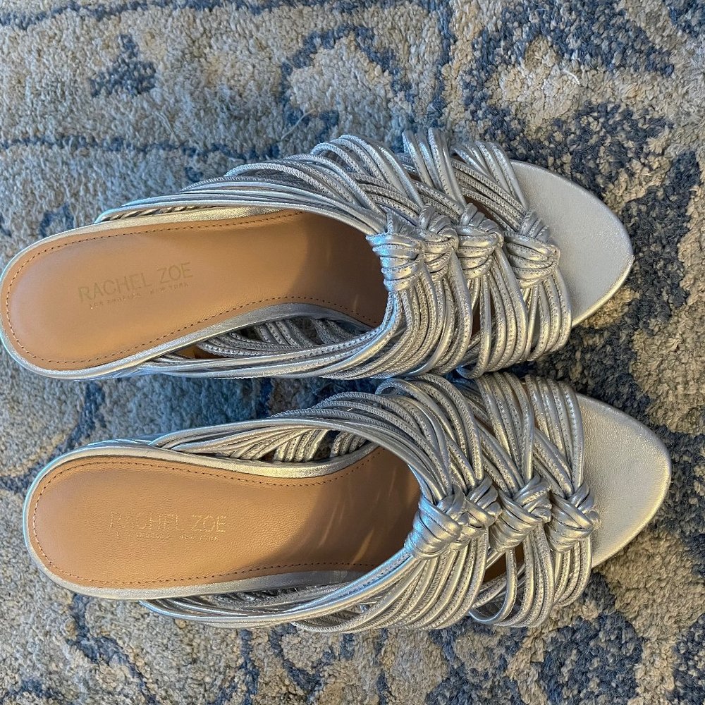 Rachel Zoe Silver Pleated Knot Mules